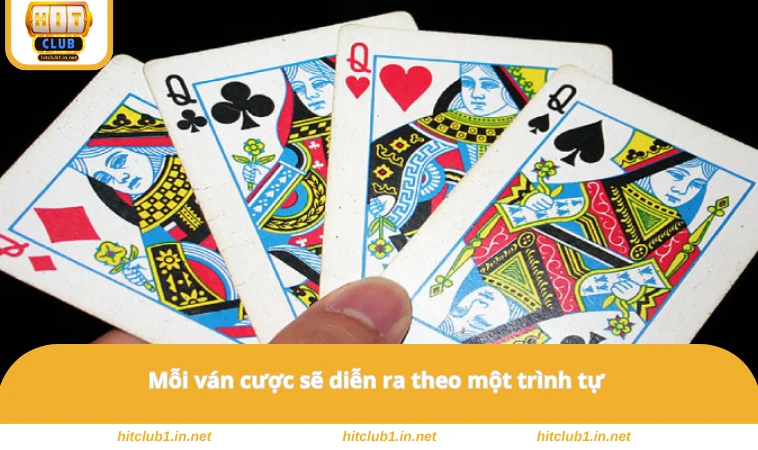Bài Poker HITCLUB - Trải Nghiệm Thể Loại Đấu Trí Thú Vị 3 Mỗi ván cược sẽ diễn ra theo một trình tự