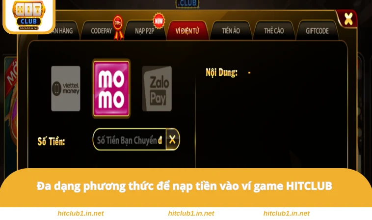 Nạp Tiền HITCLUB 2 Đa dạng phương thức để nạp tiền vào ví game HITCLUB